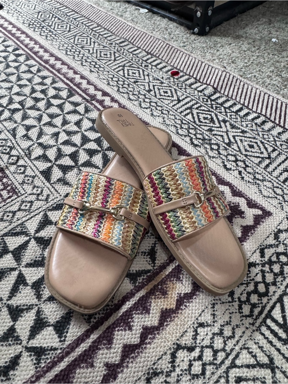 Missoni Multicolor Woven Strap Beige Slide Mules